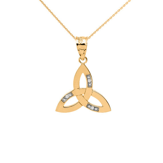 Solid Gold Diamond Celtic Trinity Knot Pendant Necklace(Available In Yellow/Rose/White Gold)