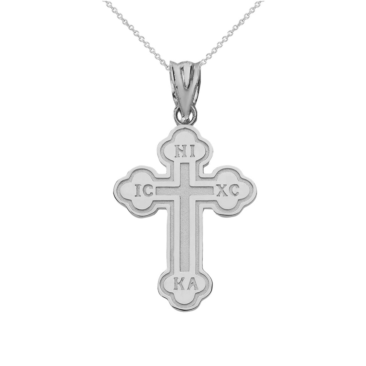 .925 Sterling Silver Saint Nicholas Greek Orthodox Russian Cross Pendant Necklace