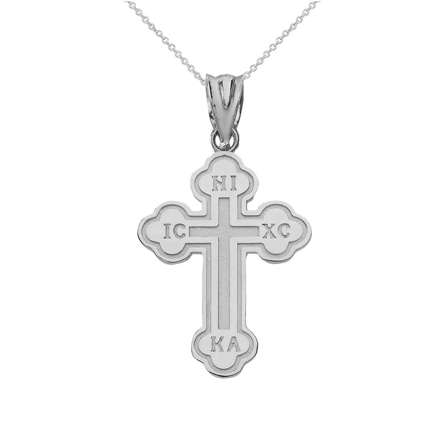 .925 Sterling Silver Saint Nicholas Greek Orthodox Russian Cross Pendant Necklace