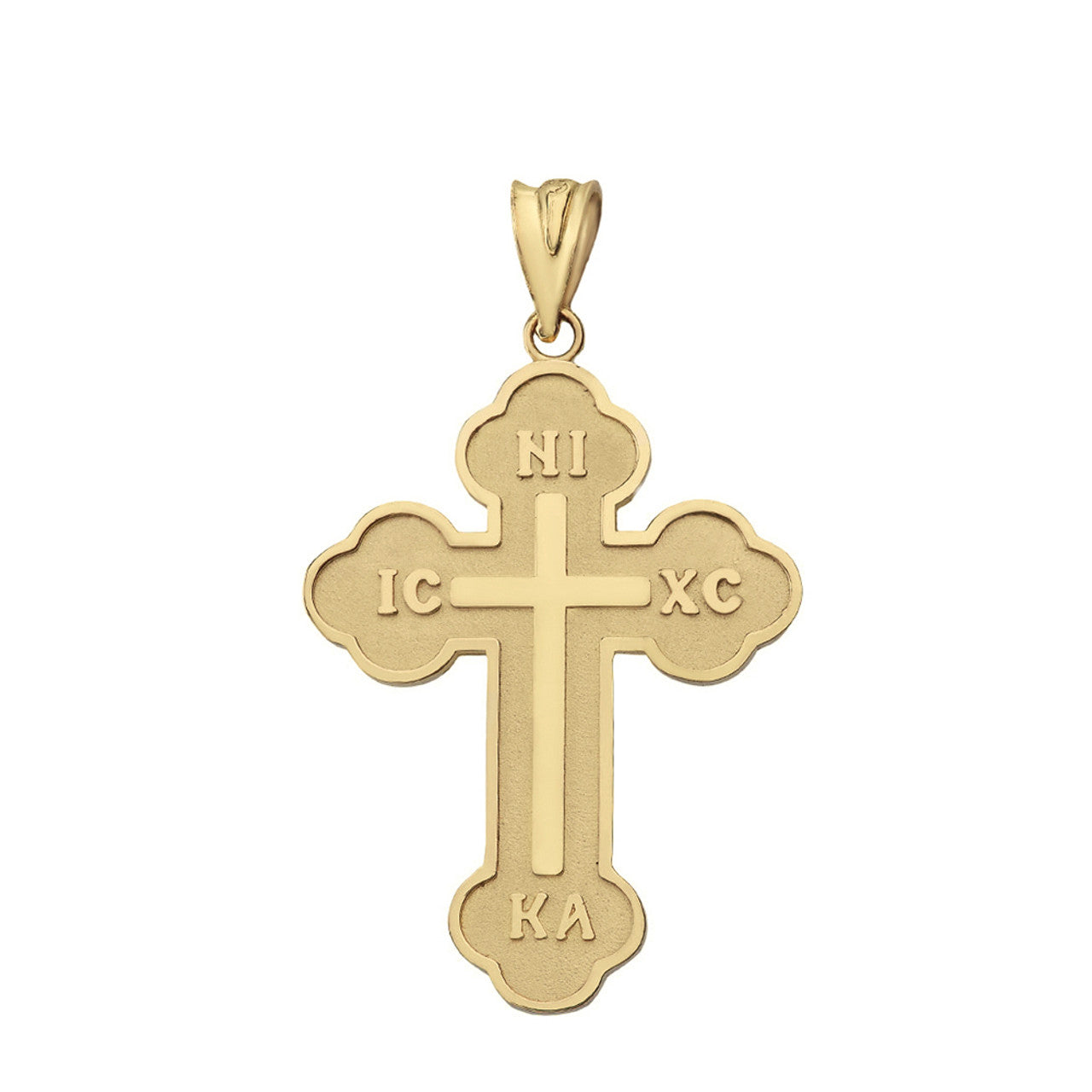 Gold Large Saint Nicholas Greek Orthodox Russian Cross Pendant Necklace(Available in Yellow/Rose/White Gold)
