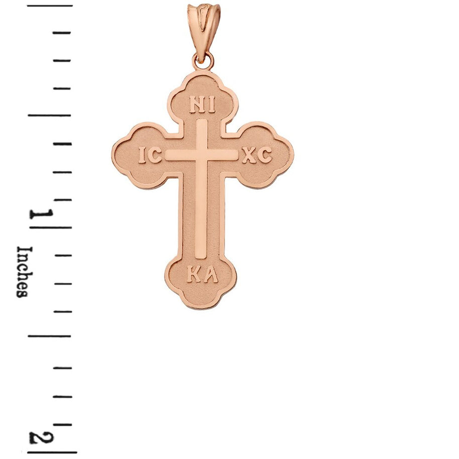 Gold Large Saint Nicholas Greek Orthodox Russian Cross Pendant Necklace(Available in Yellow/Rose/White Gold)