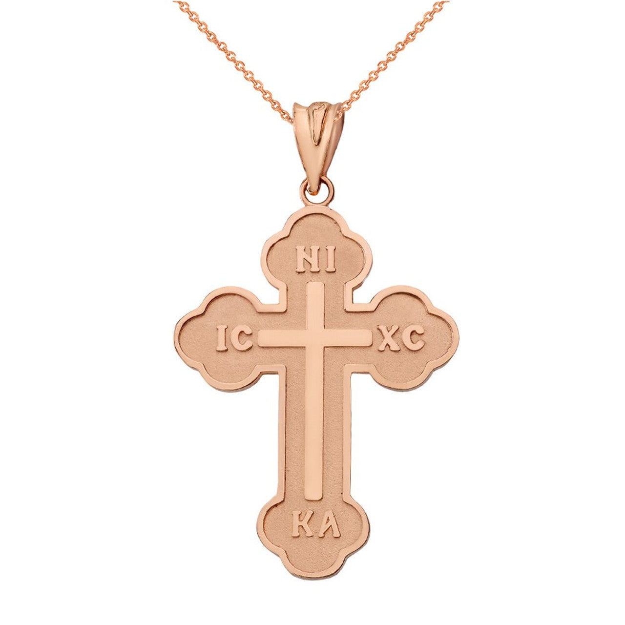 Gold Large Saint Nicholas Greek Orthodox Russian Cross Pendant Necklace(Available in Yellow/Rose/White Gold)
