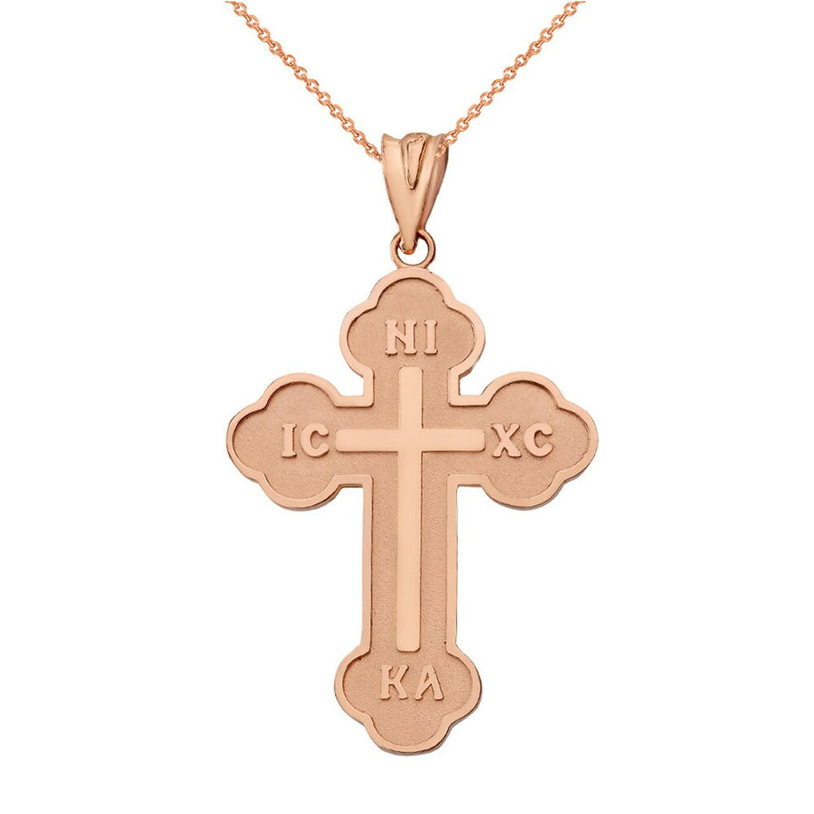 Gold Large Saint Nicholas Greek Orthodox Russian Cross Pendant Necklace(Available in Yellow/Rose/White Gold)