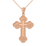Gold Large Saint Nicholas Greek Orthodox Russian Cross Pendant Necklace(Available in Yellow/Rose/White Gold)