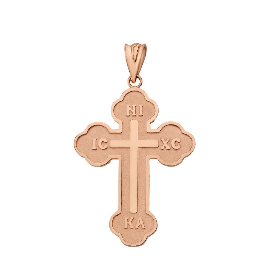 Gold Large Saint Nicholas Greek Orthodox Russian Cross Pendant Necklace(Available in Yellow/Rose/White Gold)
