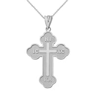 .925 Sterling Silver Large Saint Nicholas Greek Orthodox Russian Cross Pendant Necklace