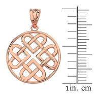 Woven Celtic Hearts Circle Pendant Necklace in Solid Gold (Yellow/Rose/White)