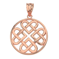 Solid Rose Gold Woven Celtic Hearts Circle Pendant Necklace