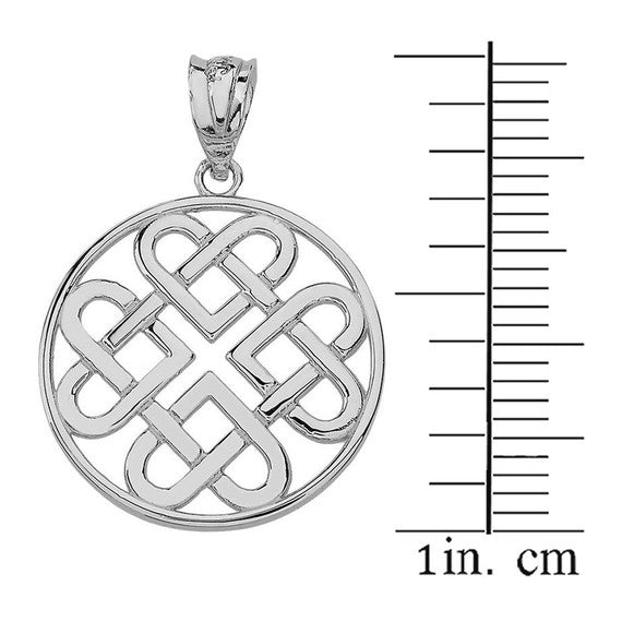 Woven Celtic Hearts Circle Pendant Necklace in Solid Gold (Yellow/Rose/White)