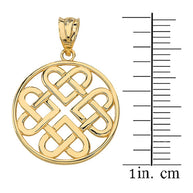 Woven Celtic Hearts Circle Pendant Necklace in Solid Gold (Yellow/Rose/White)