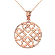 Woven Celtic Hearts Circle Pendant Necklace in Solid Gold (Yellow/Rose/White)