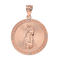 Our Lady of Guadalupe Engravable Circle Medallion Diamond Pendant Necklace (Large) in Solid Gold (Yellow/Rose/White)