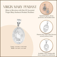 Silver Virgen Mary de Guadalupe Necklace with Cubic Zirconia (S/L)
