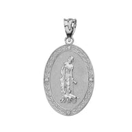 .925 Sterling Silver Cubic Zirconia Saint Lazarus Filigree Oval Medallion Pendant Necklace (1.19