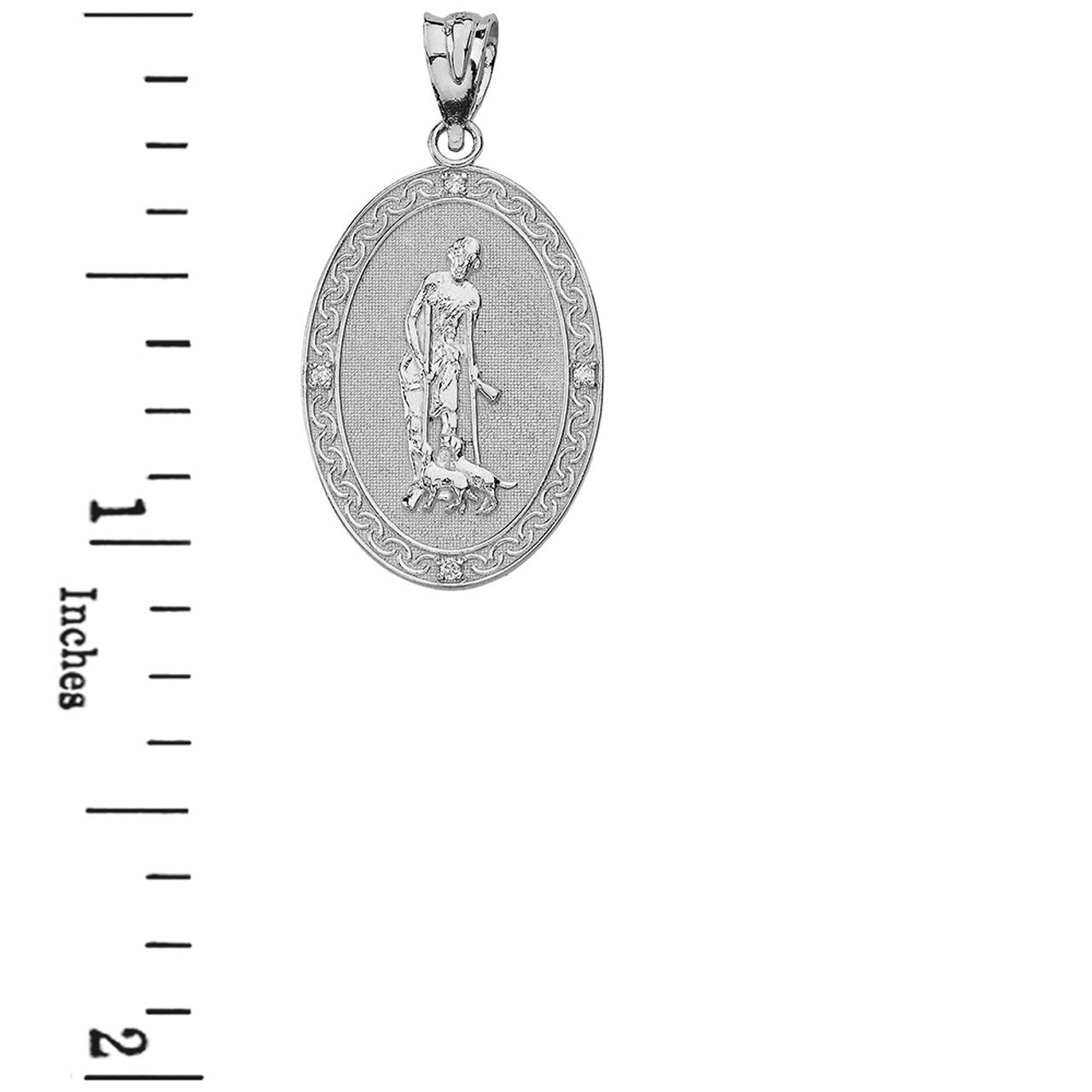 .925 Sterling Silver Cubic Zirconia Saint Lazarus Filigree Oval Medallion Pendant Necklace (1.19