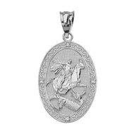 Sterling Silver Saint George Engravable CZ Medallion Pendant Necklace (Small)