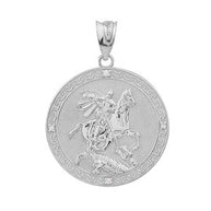 Sterling Silver Saint George Engravable CZ Medallion Pendant Necklace (Small)