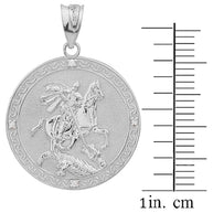 Sterling Silver Saint George Engravable CZ Medallion Pendant Necklace (Large)