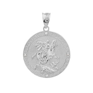 Sterling Silver Saint George Engravable CZ Medallion Pendant Necklace (Small)