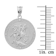 Sterling Silver Saint George Engravable CZ Medallion Pendant Necklace (Small)