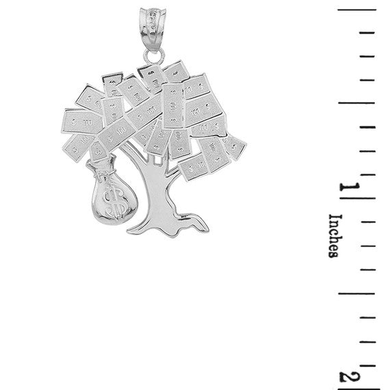 925 Sterling Silver Hip Hop Money Tree Money Bag Pendant Necklace