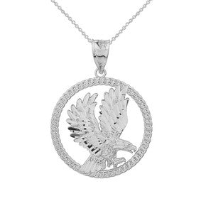 Sterling Silver Rope Frame Diamond Cut Santa Muerte Circle Pendant Necklace