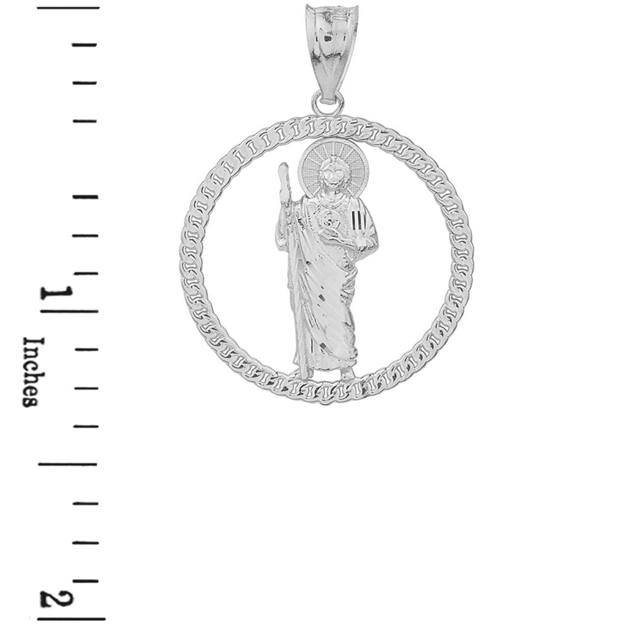 Sterling Silver Rope Frame Diamond Cut Saint Jude Circle Pendant Necklace