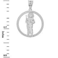Sterling Silver Rope Frame Diamond Cut Saint Jude Circle Pendant Necklace