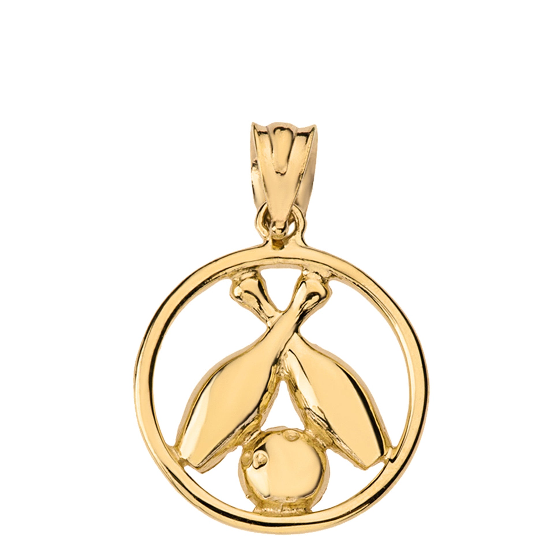 Solid Gold Circle Bowling Pendant Necklace (Available in Yellow/Rose/White Gold)