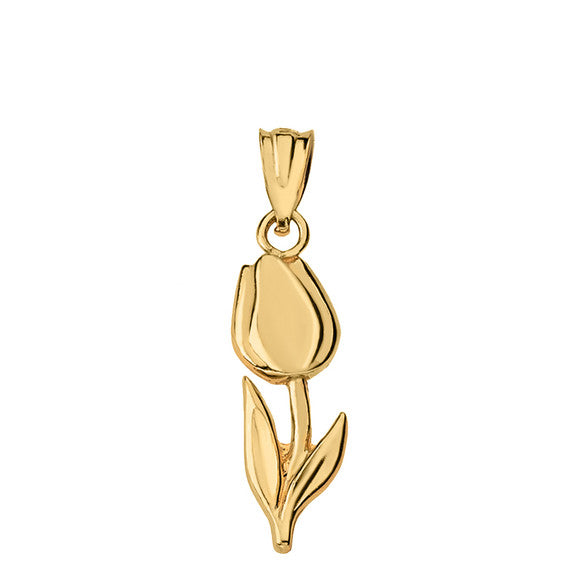 Gold Tulip Flower Pendant Necklace (Available in Yellow/Rose/White Gold)