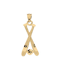 Diamond Cut Baseball Bats Pendant Necklace in Solid Gold (Yellow/Rose/White)
