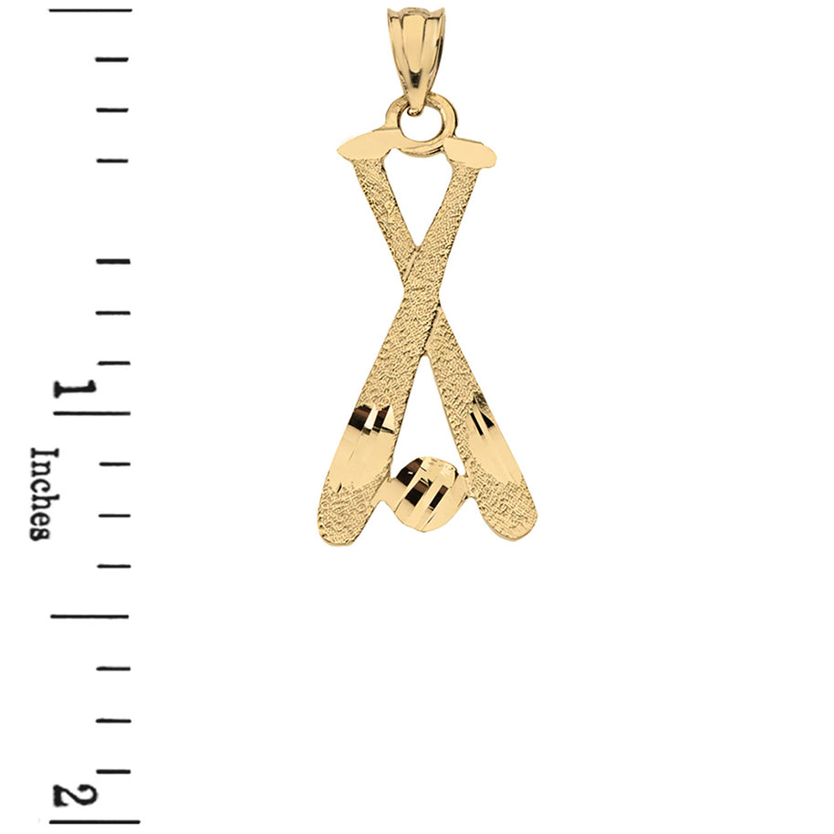 Diamond Cut Baseball Bats Pendant Necklace in Solid Gold (Yellow/Rose/White)