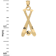 Diamond Cut Baseball Bats Pendant Necklace in Solid Gold (Yellow/Rose/White)