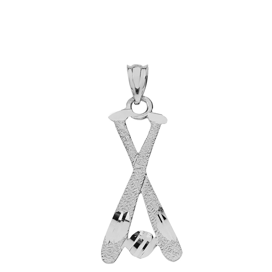 Sterling Silver Diamond Cut Baseball Bats Pendant Necklace