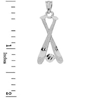 Sterling Silver Diamond Cut Baseball Bats Pendant Necklace