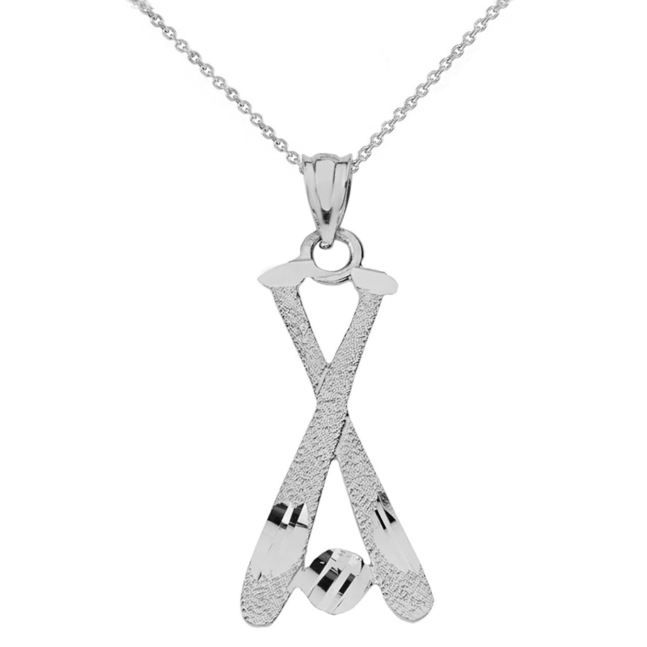 Sterling Silver Diamond Cut Baseball Bats Pendant Necklace