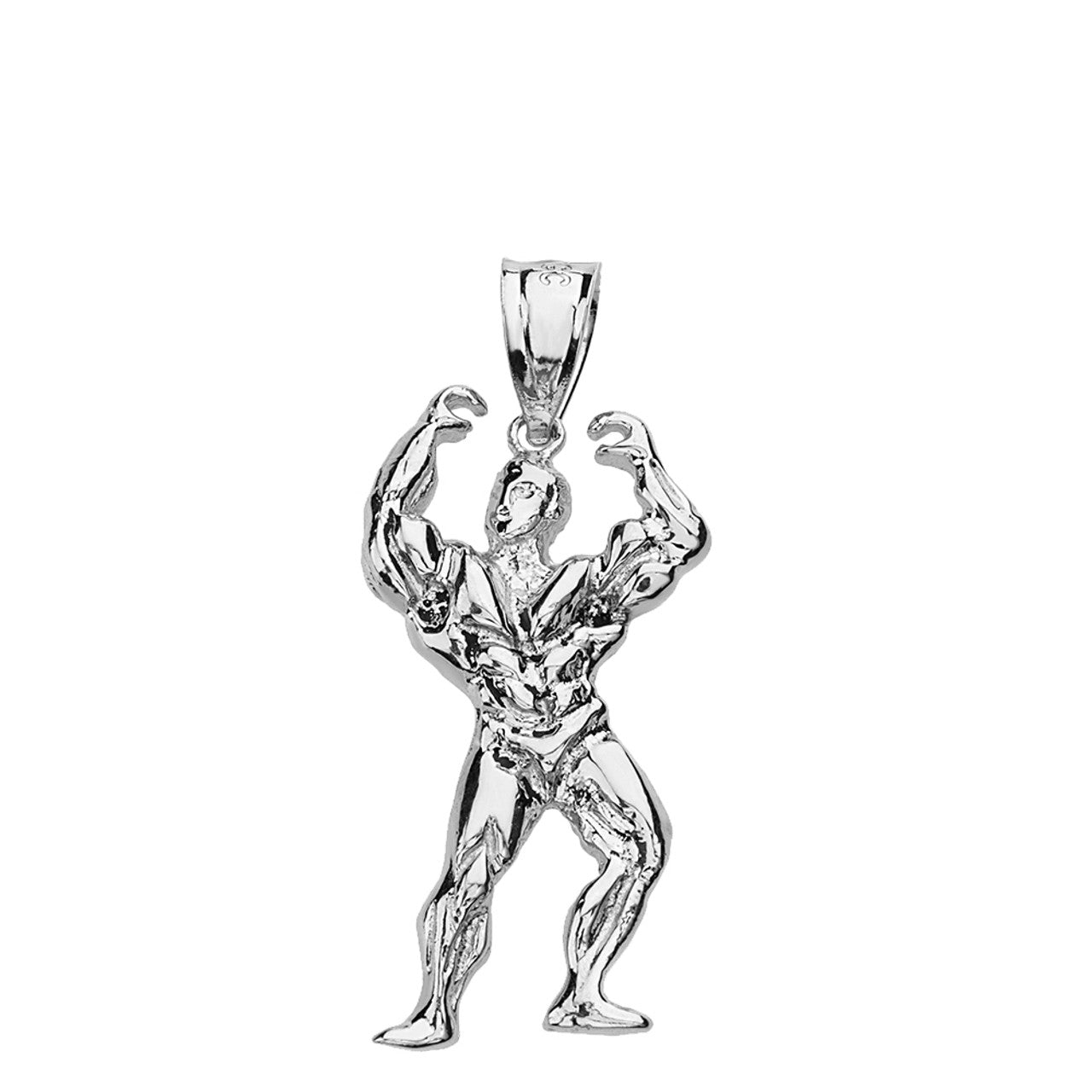 Sterling Silver Weightlifting Fitness Sport Bodybuilder Pendant Necklace