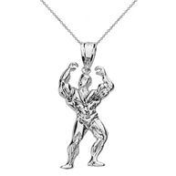 Sterling Silver Weightlifting Fitness Sport Bodybuilder Pendant Necklace