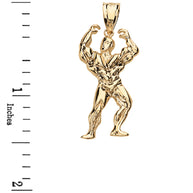 Weightlifting Fitness Sport Bodybuilder Pendant Necklace in Solid Gold (Yellow/Rose/White)