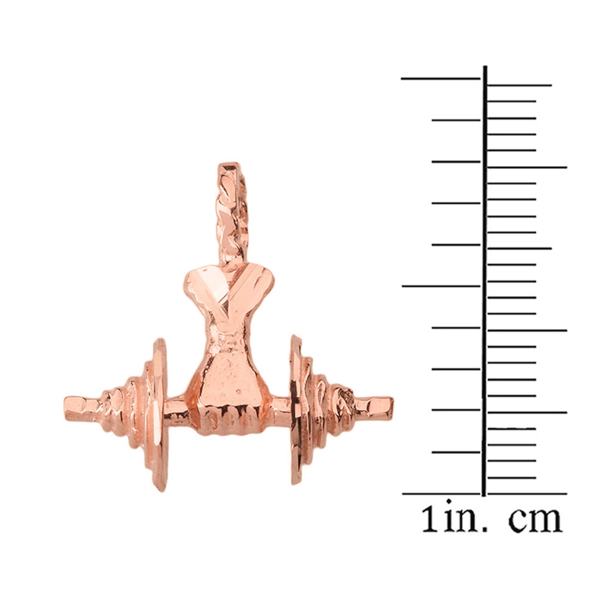 Bodybuilding Lifting Barbell 3D Pendant Necklace in Solid Gold (Available inYellow/Rose/White)