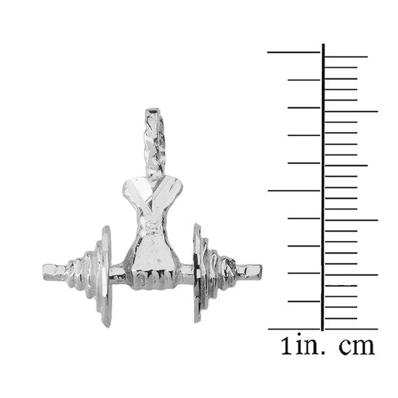 Sterling Silver Bodybuilding Lifting Barbell 3D Pendant Necklace