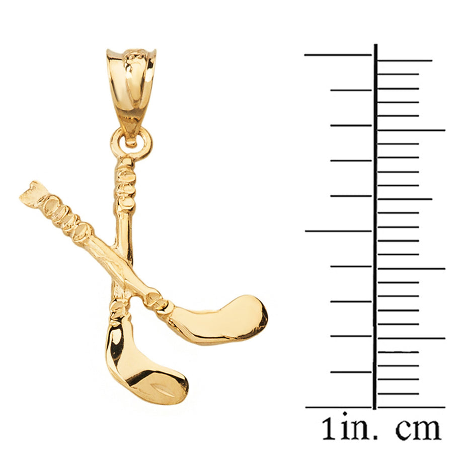 Solid Gold Hockey Sticks 3D Pendant Necklace (Available in Yellow/Rose/White Gold)
