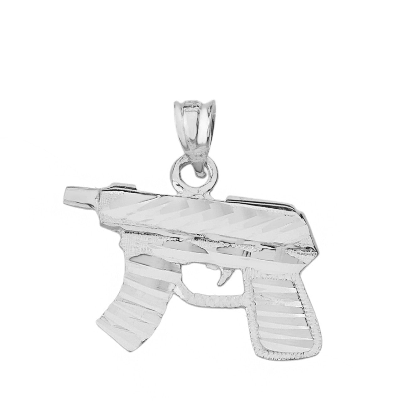 Sterling Silver Diamond Cut Gun Rifle Pendant Necklace