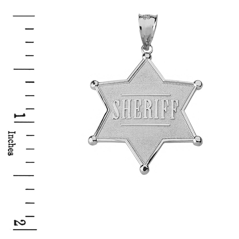 Sterling Silver Sheriff Badge 6 Point Star Pendant Necklace