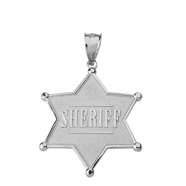 Sterling Silver Sheriff Badge 6 Point Star Pendant Necklace