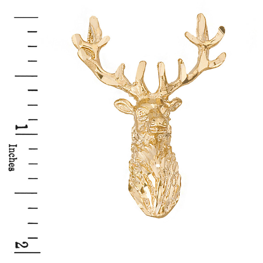 Stag Deer Head Pendant Necklace in Gold (Yellow/Rose/White)