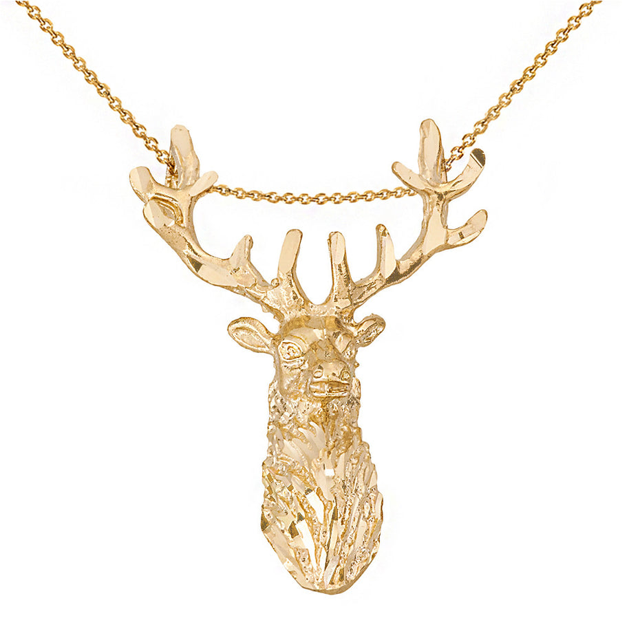 Stag Deer Head Pendant Necklace in Gold (Yellow/Rose/White)