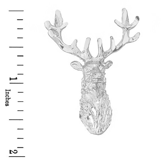 Sterling Silver Stag Deer Head Pendant Necklace