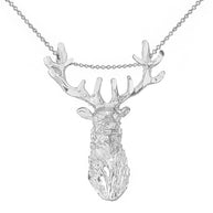 Sterling Silver Stag Deer Head Pendant Necklace