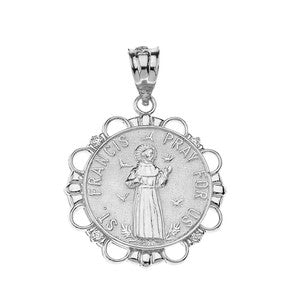 Sterling Silver Round Saint Francis Pendant Necklace